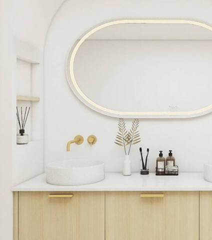 Bathroom with a refined vanity and tile finishes